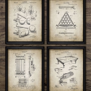 Snooker Room Wall Art Set Of 4, Game Room, Billiards, Pool, Snooker Cue, Snooker Table, Frame, Bridge, Snooker Player #2315 INSTANT DOWNLOAD
