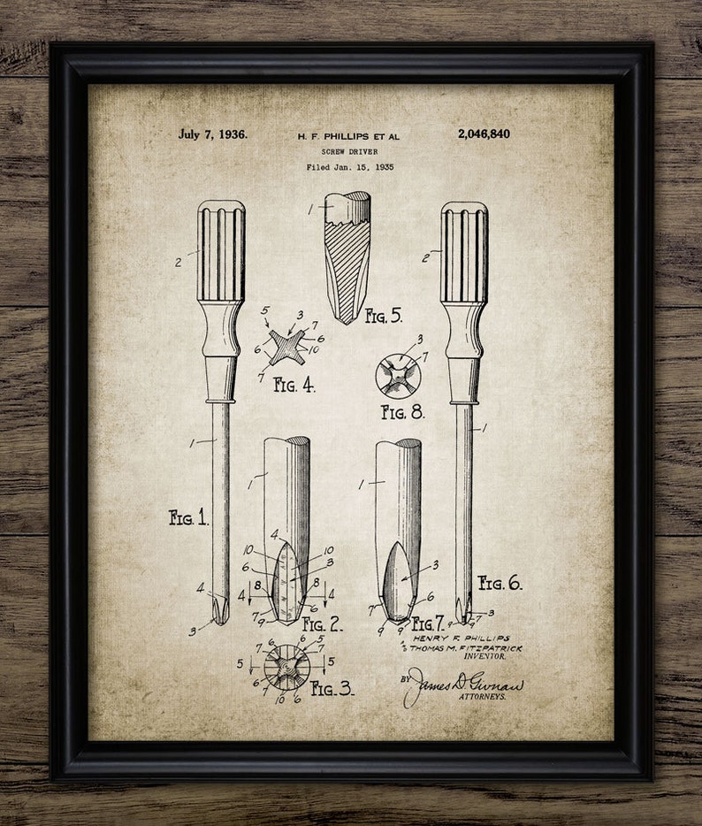 Phillips Screwdriver Patent Print 1936 Phillips Screwdriver Etsy