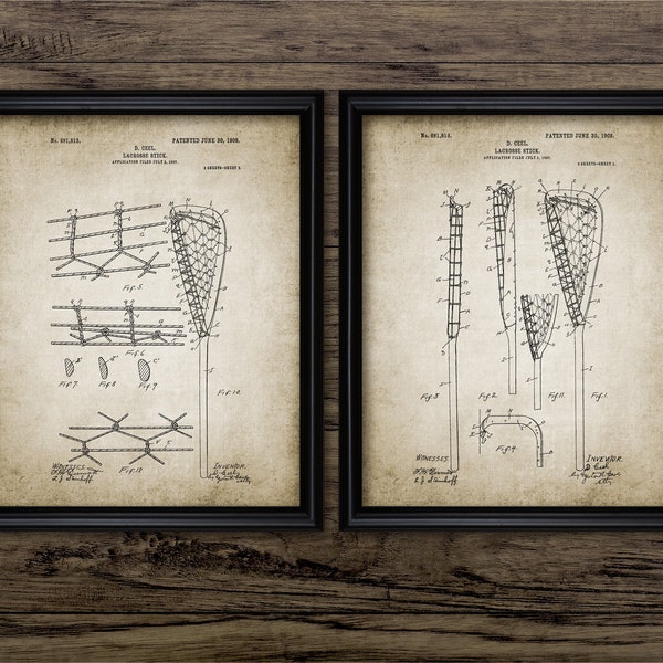 Vintage Lacrosse Stick Wall Art Set Of 2, Lacrosse Racquet, Lacrosse Sport, Vintage Lacrosse Patent Gift Idea #3167 INSTANT DOWNLOAD