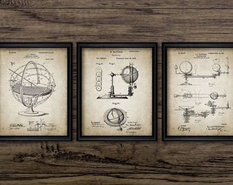 Juego de 3 cuadros de astronomía para pared, astronomía imprimible, planetario, sistema solar, esfera armilar, globo astronómico n.° 2369 DESCARGA INMEDIATA