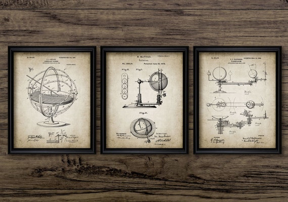 Astronomy Wall Art Set Of 3, Printable Astronomy, Planetarium, Solar System, Armillary Sphere, Astronomical Globe #2369 INSTANT DOWNLOAD