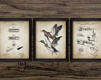 Duck Hunting Art Set Of 3, Printable Duck, Duck Hunting Decor, Duck Call, Shotgun Design, Duck Watercolor Painting #3719 INSTANT DOWNLOAD