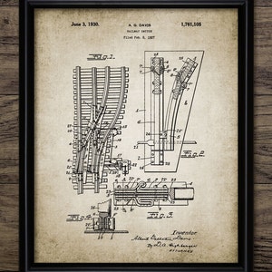 Vintage Railroad Switch Wall Art, Printable Railway Set Of Points, 1930 Railroad Switch Design, Rail Track  #986 INSTANT DOWNLOAD