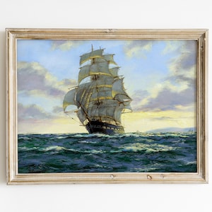 Vintage Clipper Ship Wall Art, Printable Tall Ship Painting, Clipper Ship Art, Cargo Sailing Ship, Ship On The Ocean #3739 INSTANT DOWNLOAD