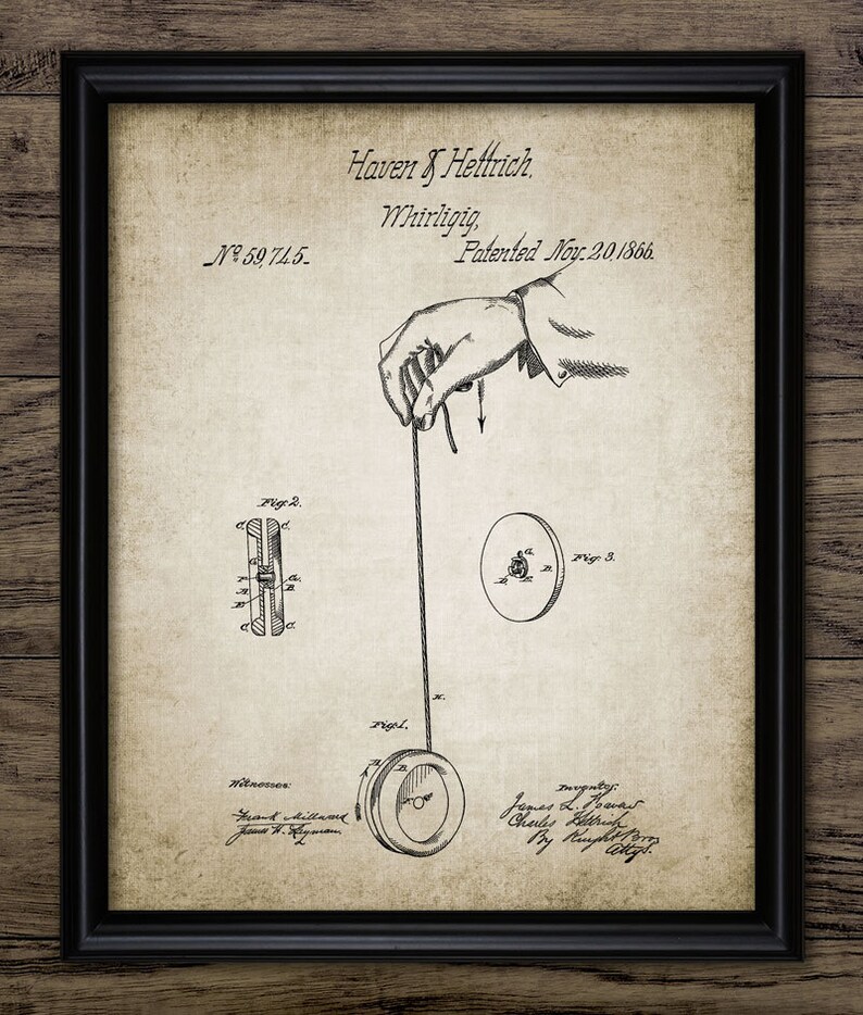 Vintage Yo Yo Patent Print Yo Yo Invention Yo Yo Toy INSTANT DOWNLOAD Single Print #1245 1866 Yo Yo Design