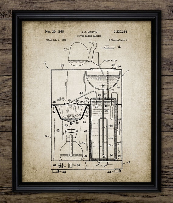 Vintage Coffee Machine Patent Print 1965 Coffee Machine Etsy