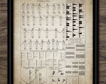 Vintage Flag Semaphore Marine Telegraphy Wall Art, Printable Ship Communication, Sailing Signals, Maritime Signal #3125 INSTANT DOWNLOAD