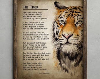 Tiger Poem by William Blake, Poetry Wall Art, Tyger Tyger Burning Bright, Vintage Nursery Decor, Jungle Animal Print