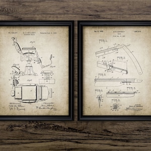 Barber Wall Art Set Of 2, Printable Hairdressing, Barbers Chair, Hair Salon, Hair Stylist, Cut Throat Razor, Wet Shave #449 INSTANT DOWNLOAD