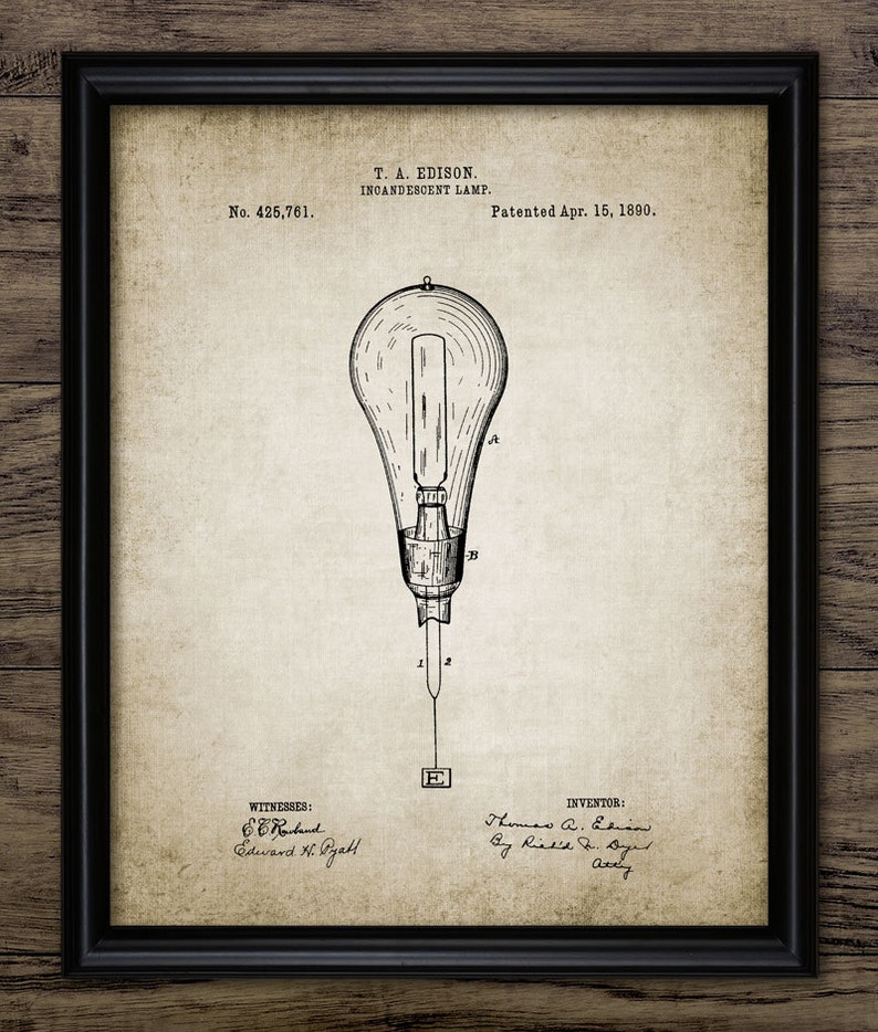 Vintage Light Bulb Patent Print 1890 Light Bulb Design - Etsy