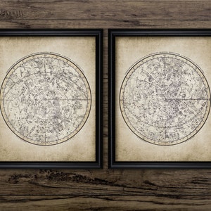 Antique Astronomy Constellation Wall Art Set of 2, Printable 1822 Astronomer Art, Space, Northern, Southern Hemisphere #782 INSTANT DOWNLOAD
