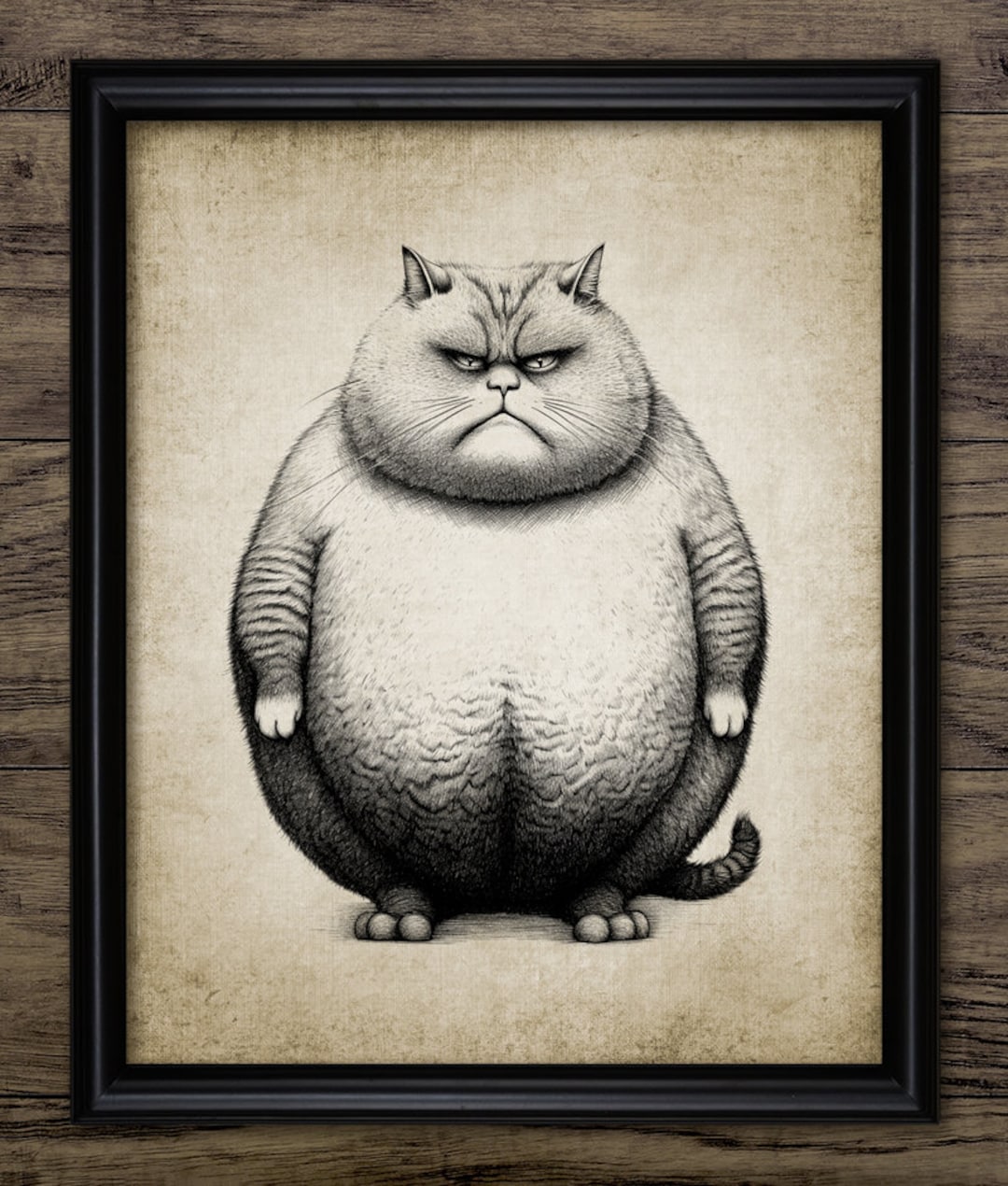 Sad Fat Cat Wall Art Printable Whimsical Cat Funny Cat Art Etsy