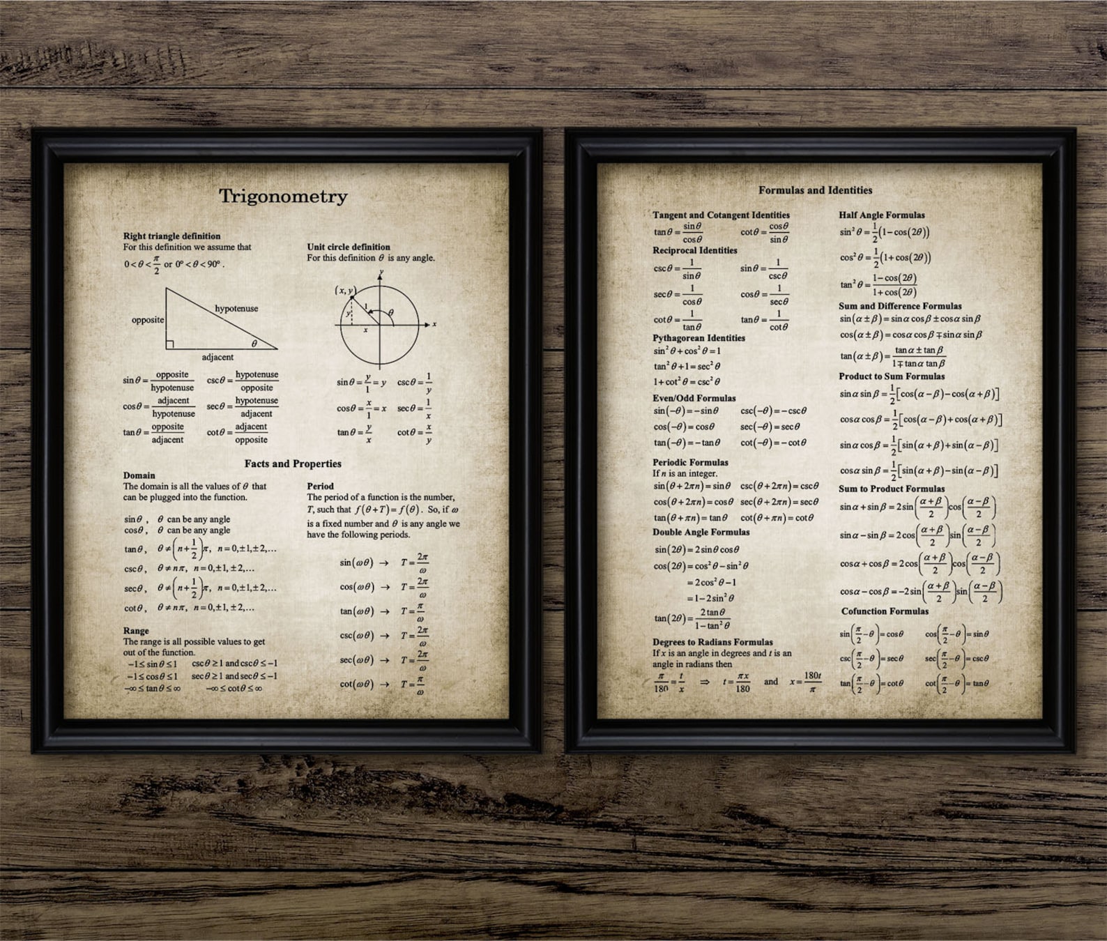 Trigonometry Cute Math Picture Trigonometry Wall Art Set of 2, Printable Home Schooling, Home Learning ...