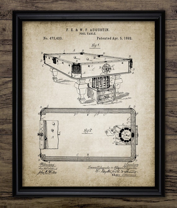 Billiard Table Patent 1892 Pool Table Design 8 Ball Etsy
