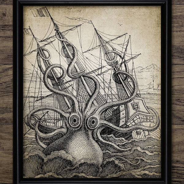 Kraken Sea Monster Bathroom Wall Art, Printable Octopus, Legendary Sea Monster, Sailor, Superstition, Myth #196 INSTANT DOWNLOAD