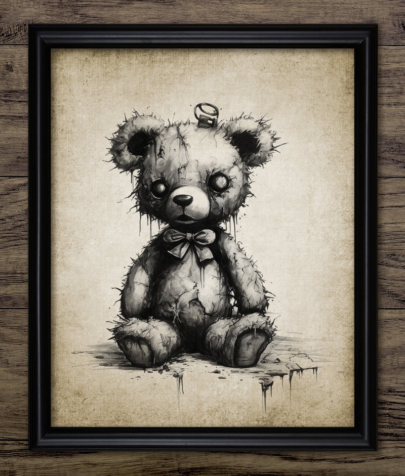 Gothic Teddy Bear Wall Art Printable Old Teddy Whimsical Scary Bear Broken Teddy Bear Cuddly Teddy Toymaker 4126 INSTANT DOWNLOAD