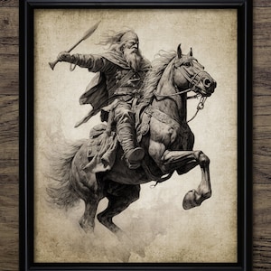 Viking Warrior Wall Art, Printable Viking Art, Thor, Norse, Rustic Viking Horseman, Norse Mythology, Horse Rider #4099 INSTANT DOWNLOAD