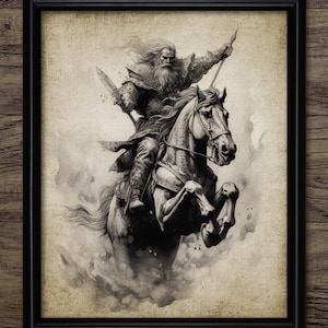 Viking Warrior Wall Art, Printable Viking Art, Thor, Norse, Rustic Viking Horseman, Norse Mythology, Horse Rider #4098 INSTANT DOWNLOAD