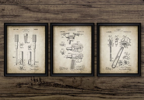 Tool Wall Art Set Of 3, Printable Tools, DIY Enthusiast, Screwdriver design, Drill, Wrench, Mechanic, Garage Tools #1207 INSTANT DOWNLOAD