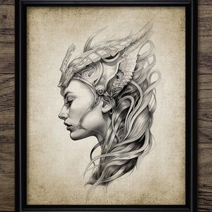 Viking Valkyrie Warrior Wall Art, Printable Viking Art, Shield Maiden, Odin, Thor, Norse, Helm, Norse Mythology #4106 INSTANT DOWNLOAD