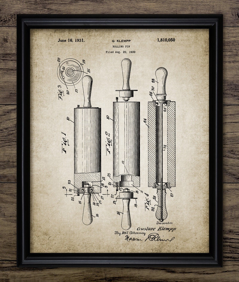 Vintage Rolling Pin Patent 1931 Rolling Pin Design Cake Etsy