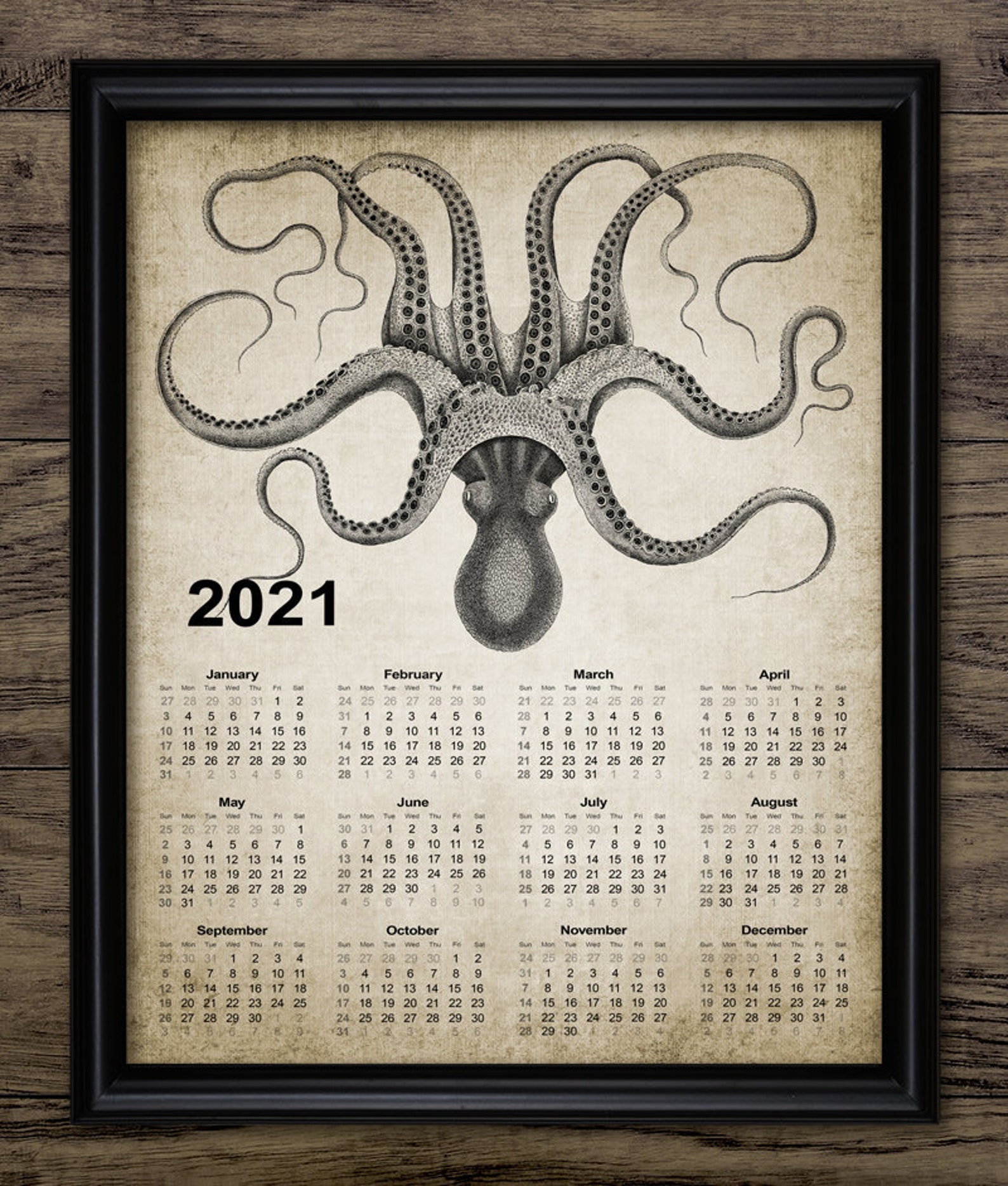 Octopus Calendar 2021 Octopus Print Printable Octopus Etsy