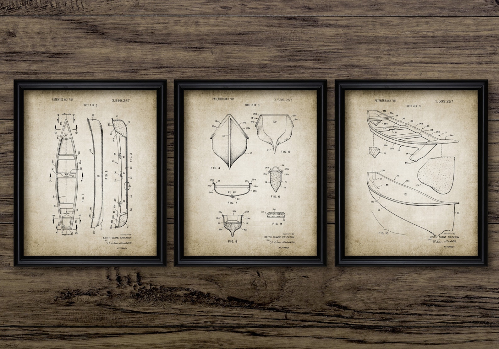 Vintage Canoe Wall Art Set of 3 Canoe Design Canoe Etsy