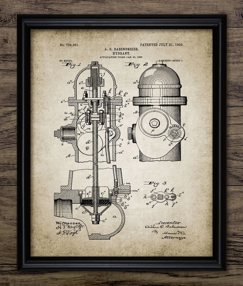 1903 Fire Hydrant Single Print #660 INSTANT DOWNLOAD Firefighting Equipment Design Vintage Fire Hydrant Patent Print