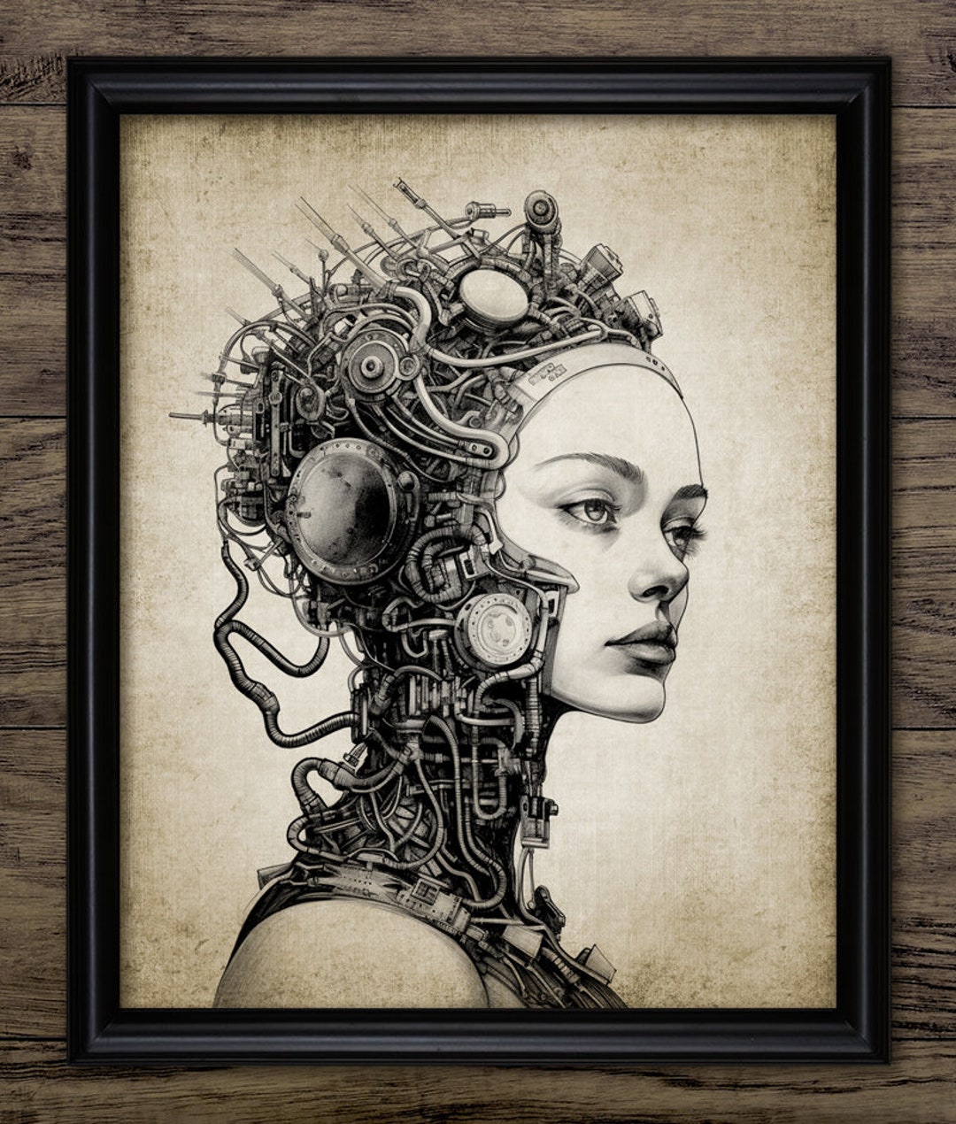 Steampunk Android Wall Art, Printable Whimsical Robot