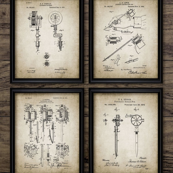 Tattoo Wand Kunst 4er Set, druckbare Tattoo Maschine, Tätowierer, Tätowierer, Tätowierer, Tattoo Gun Design, Body Art #1201 INSTANT DOWNLOAD