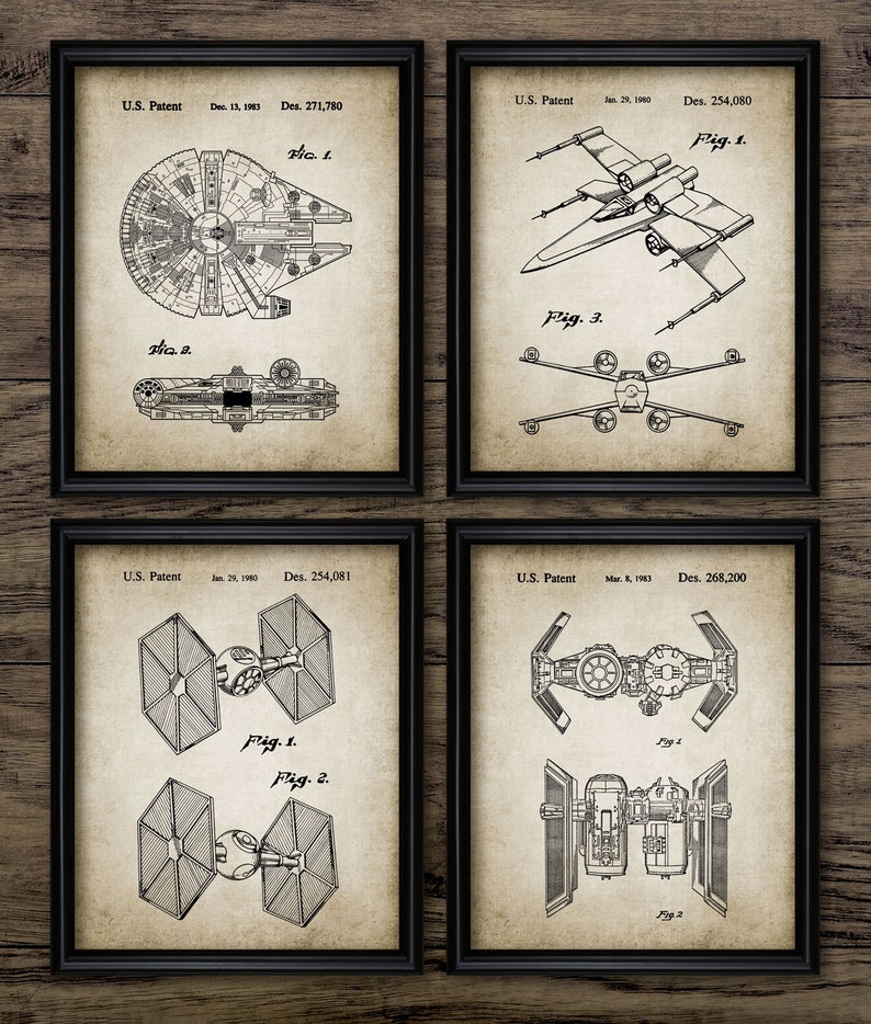 Star Wars Patent Print Set Of 4  Millennium Falcon Spacecraft image 0