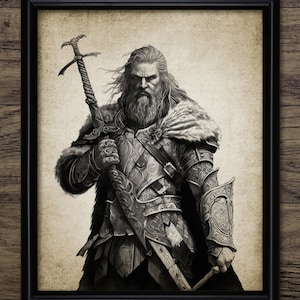 Arte de parede de guerreiro viking, arte viking para impressão, Thor, nórdico, arte viking rústica, capacete, mitologia nórdica, capacete viking #4094 DOWNLOAD INSTANTÂNEO