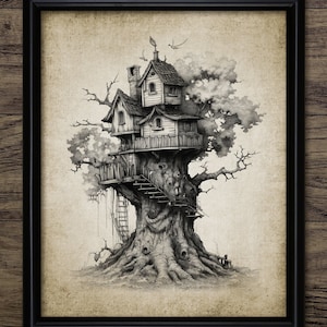 Whimsical Tree House Wall Art, Printable House, Whimsical Home, Fantasy House, Magical House, Cute House Bedroom Art #4306 INSTANT DOWNLOAD