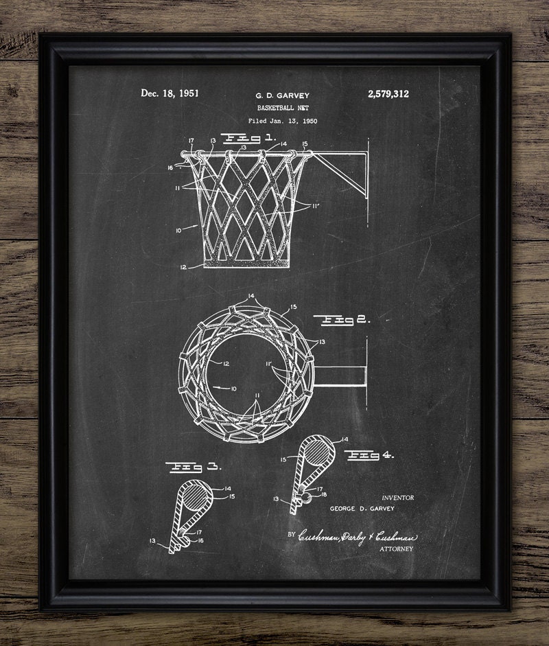 Basketball Hoop Patent Print Basketball Net Art 1951 Etsy