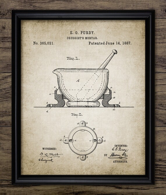 Drugstore Mortar And Pestle Design Patent Print 1887 Etsy