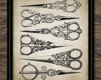Vintage Scissors Wall Art, Printable Scissors, Vintage Hairdressing, Hair Salon, Fashion, Retro Hairdresser, Glamour #323 INSTANT DOWNLOAD
