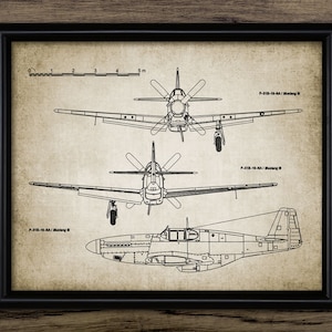 USAF Wall Art, Printable P-51 Mustang Aircraft, North American Fighter Aircraft Design, Plane Schematic, World War Two #966 INSTANT DOWNLOAD