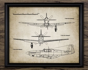 USAF Wall Art, Printable P-51 Mustang Aircraft, North American Fighter Aircraft Design, Plane Schematic, World War Two #966 INSTANT DOWNLOAD