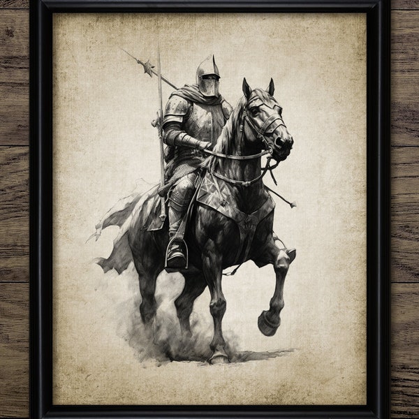 Knight On Horseback Wall Art, Printable Mounted Knight, Medieval Knight, Warrior, Armour, Cavalry, Military, Chivalry #4302 INSTANT DOWNLOAD