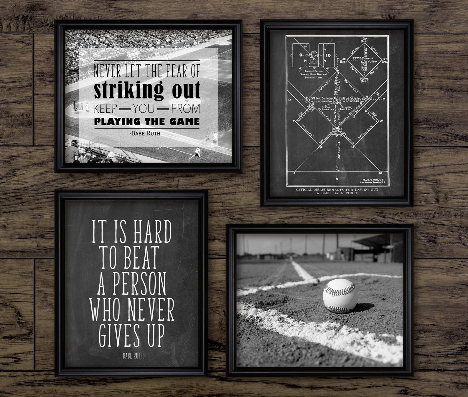 Baseball Babe Ruth Quotes Wall Art Set of 4, Baseball Sport, Baseball ...