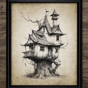 Whimsical Tree House Wall Art, Printable House, Whimsical Home, Fantasy House, Magical House, Cute House Bedroom Art #4310 INSTANT DOWNLOAD