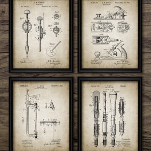 Woodworking Wall Art Set Of 4, Printable Woodwork, Joinery, Saw, Drill, Screwdriver, Workshop, Carpenter, Joiner #3280 INSTANT DOWNLOAD