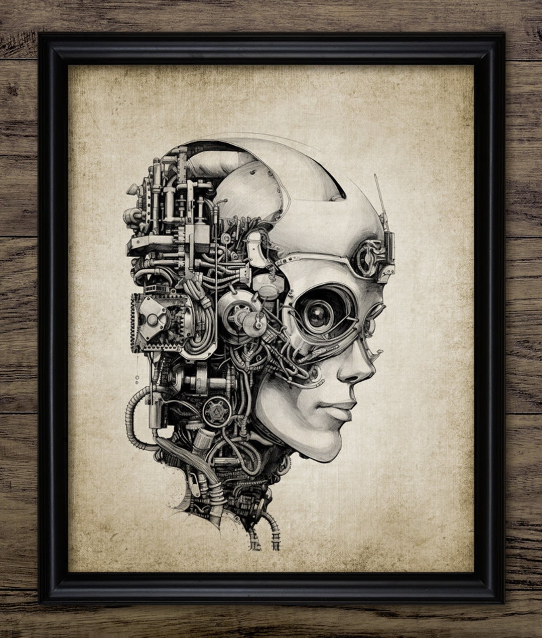 Steampunk Android Wall Art, Printable Whimsical Robot