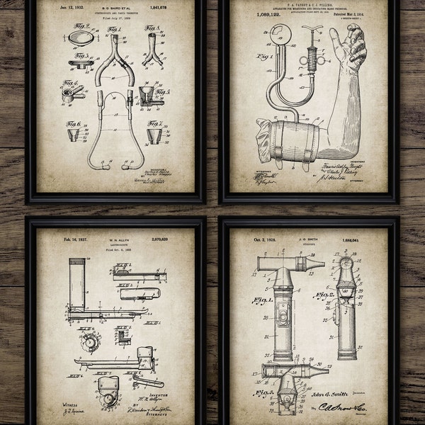 Doctor Wall Art set van 4, afdrukbare medische gezondheidszorg, medische apparatuur, stethoscoop, otoscoop, laryngoscoop #2088 DIRECT DOWNLOADEN