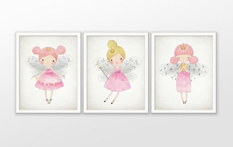 Fairy Wall Art Set of 3 Nursery Fairy Print Fairy Bedroom Etsy