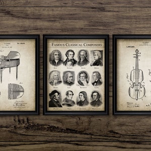 Classical Music Composers Wall Art Set Of 3, Printable Music Art, Violin Design, Piano Design, Famous Composers #2244 INSTANT DOWNLOAD
