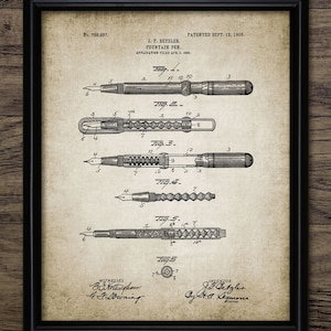 Vintage Fountain Pen Wall Art, Printable 1905 Fountain Pen Design, Office Wall Art, Classic Writing Pen #842 INSTANT DOWNLOAD