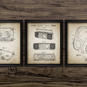 Retro Musik Wand Kunst 3er Set, druckbare Musik Stereo, Kassette Tonband, Ghettoblaster, Kopfhörer #3015 INSTANT DOWNLOAD