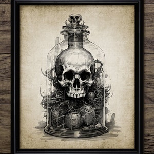Poison Bottle Wall Art, Printable Skull Poison Bottle, Witchcraft, Halloween, Gothic Horror, Old Apothecary Bottle #4328 INSTANT DOWNLOAD