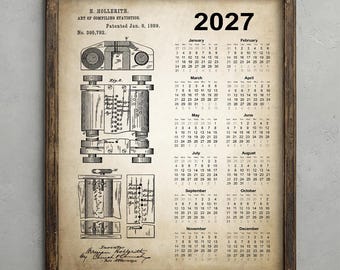 First Computer Patent Calendar 2027, IT Room Poster, Geeky Home Decor, IT Student Dorm Room Wall Art, Computing Prints
